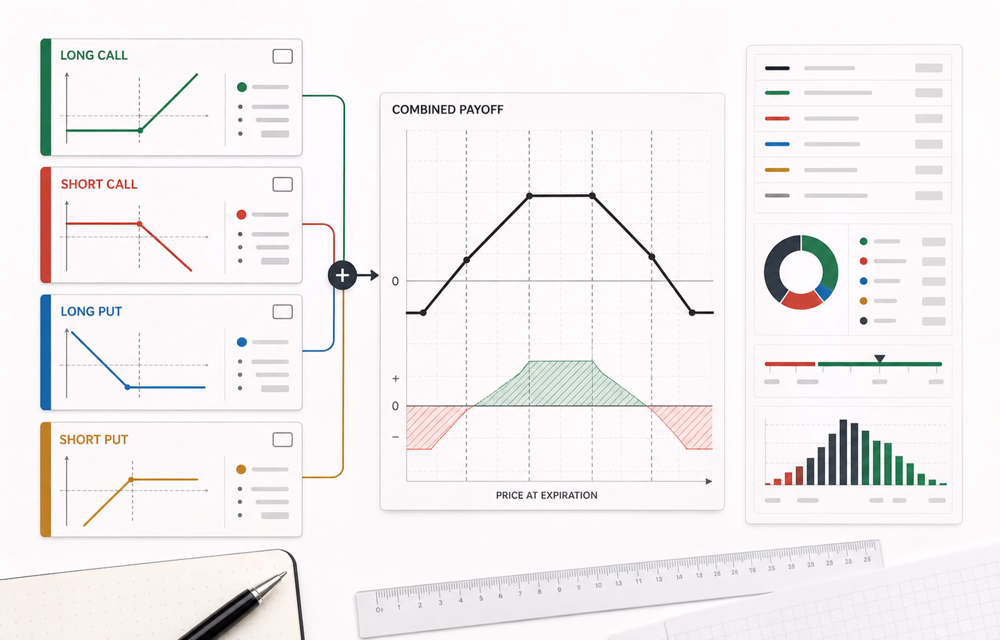 Multi-leg options profit calculator combining long and short call and put positions